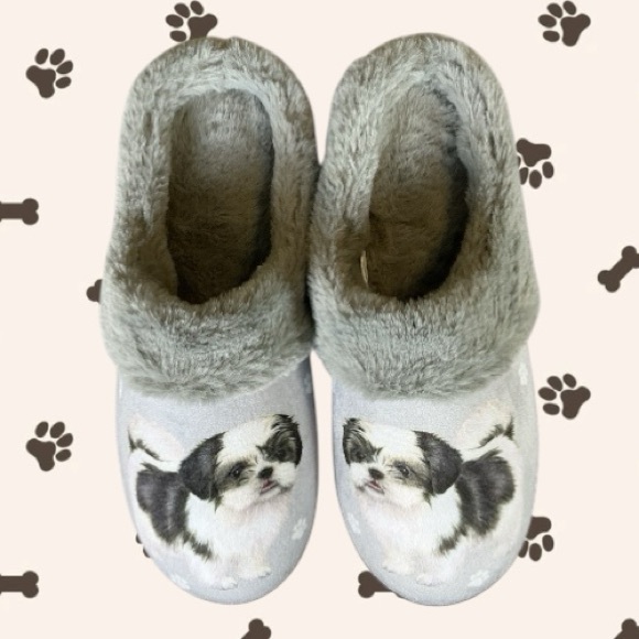 Snuggs Shoes - Snuggs NWOT Grey Shih Tzu Dog Plush Faux Fur Memory Foam Slippers L/XL